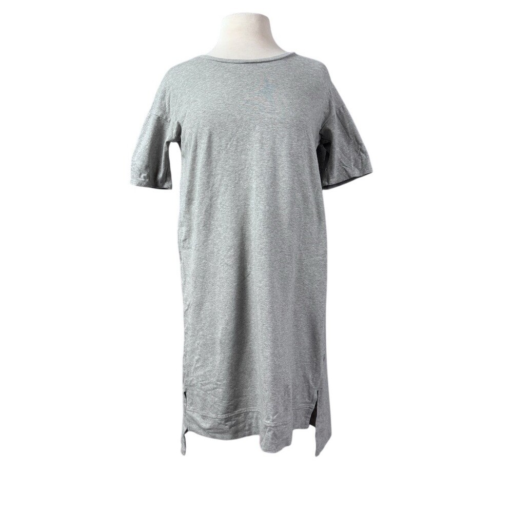 Eileen Fisher Organic Cotton Dress Womens XS Gray Midi T-Shirt Shift Crew Neck